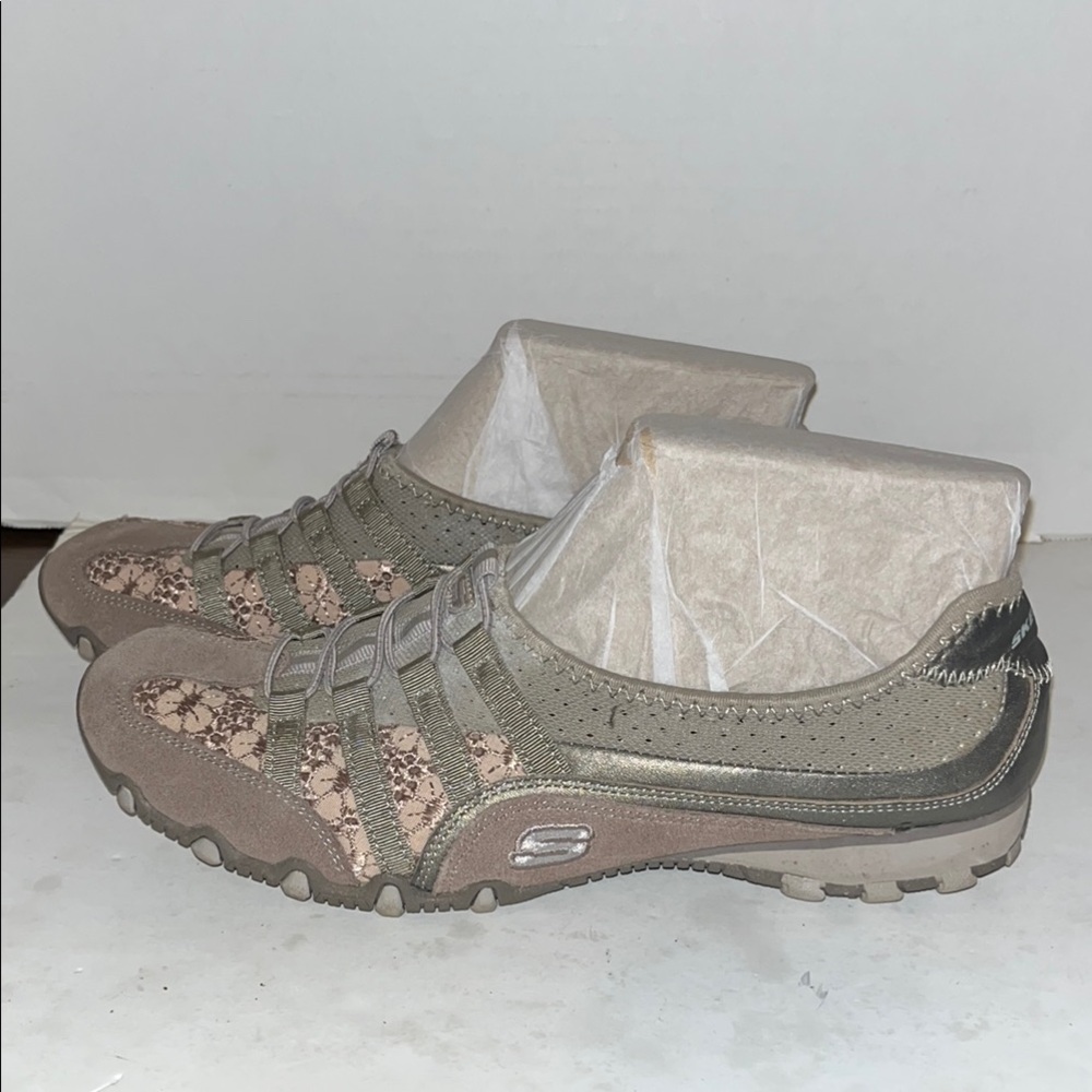 Skechers Tan and Brown Slip-On Sneakers with Suede Finish